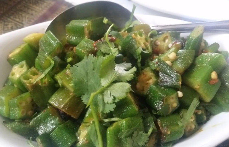 Okra Sauteed With Onion, Bell Pepper, And Himalayan Spices(Vegan)